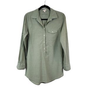 J. Crew Factory Button Up Longsleeve Tunic Top Womens XS Green lightweight
